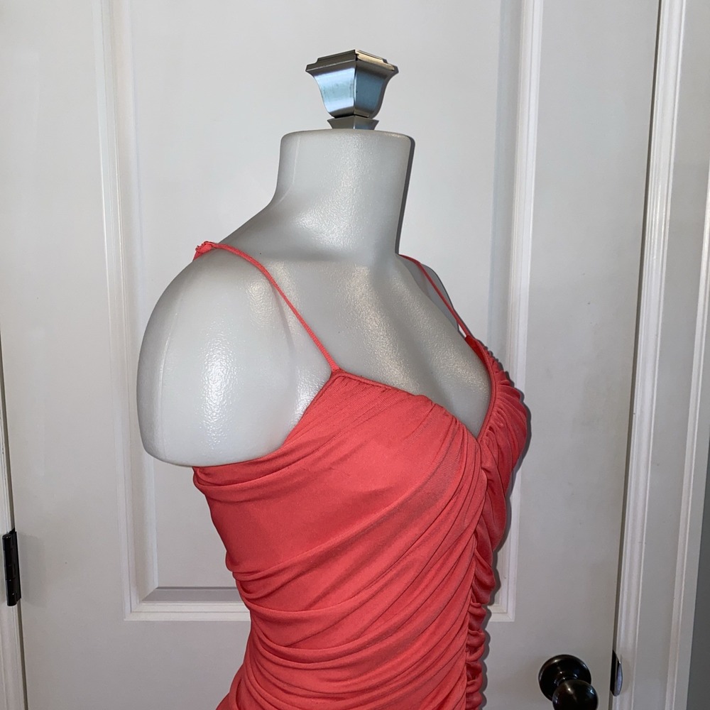 Halston Heritage Ruched Front Stretch Knit Dress Size S Spaghetti‎ Strap - Picture 4 of 13